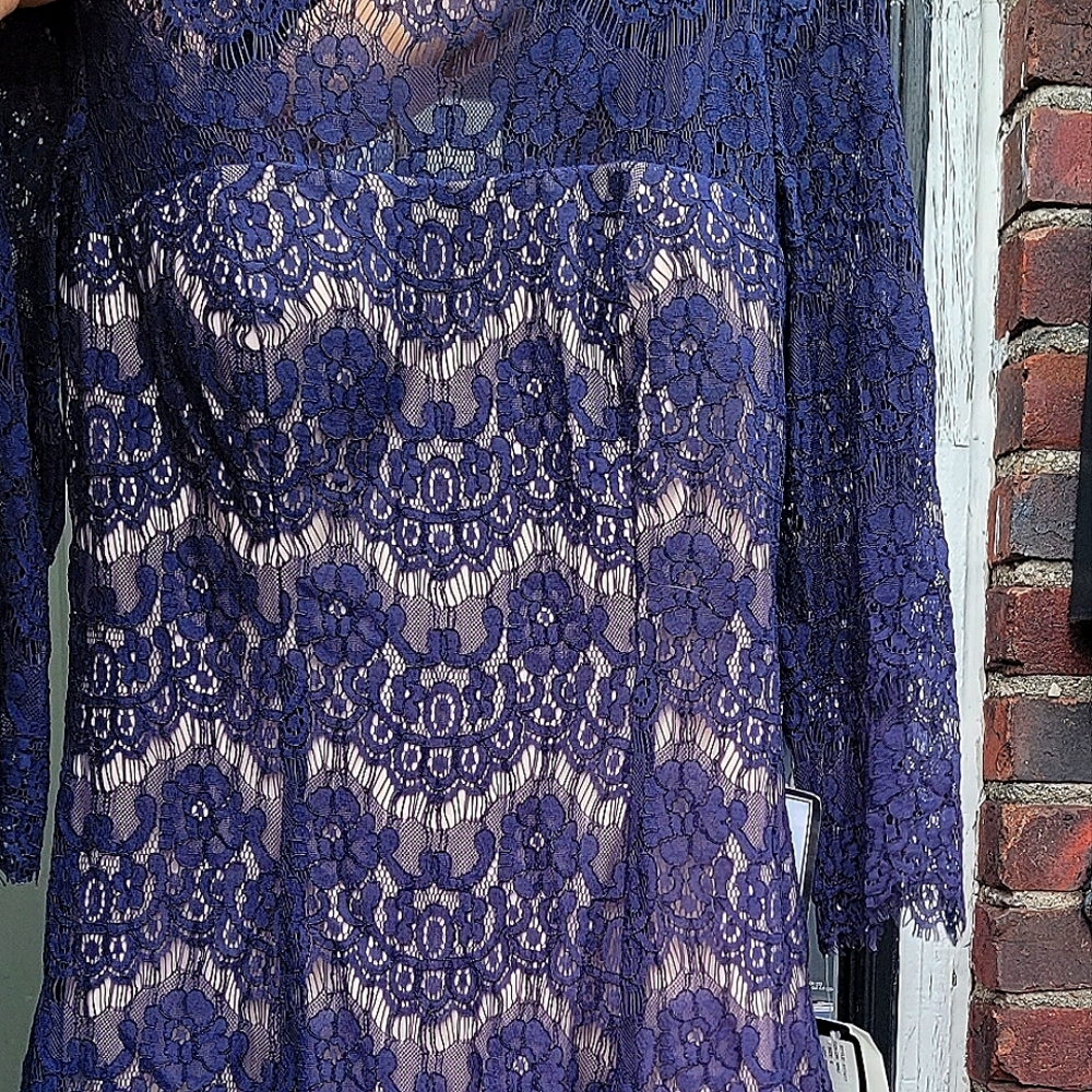 Eliza J Navy Blue Illusion Lace 3/4 Sleevesz6